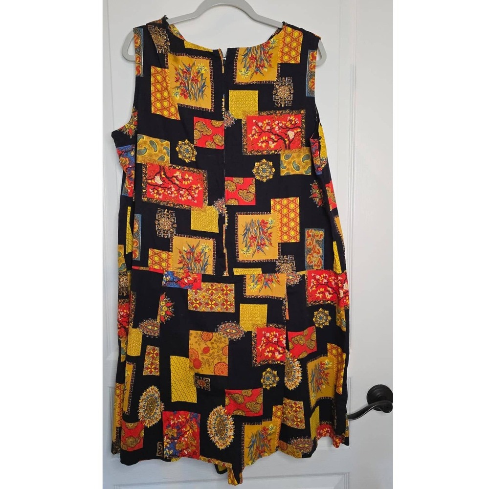 Vintage Jaree Classic Patchwork Print Sleeveless Romper Red Yellow Black Floral